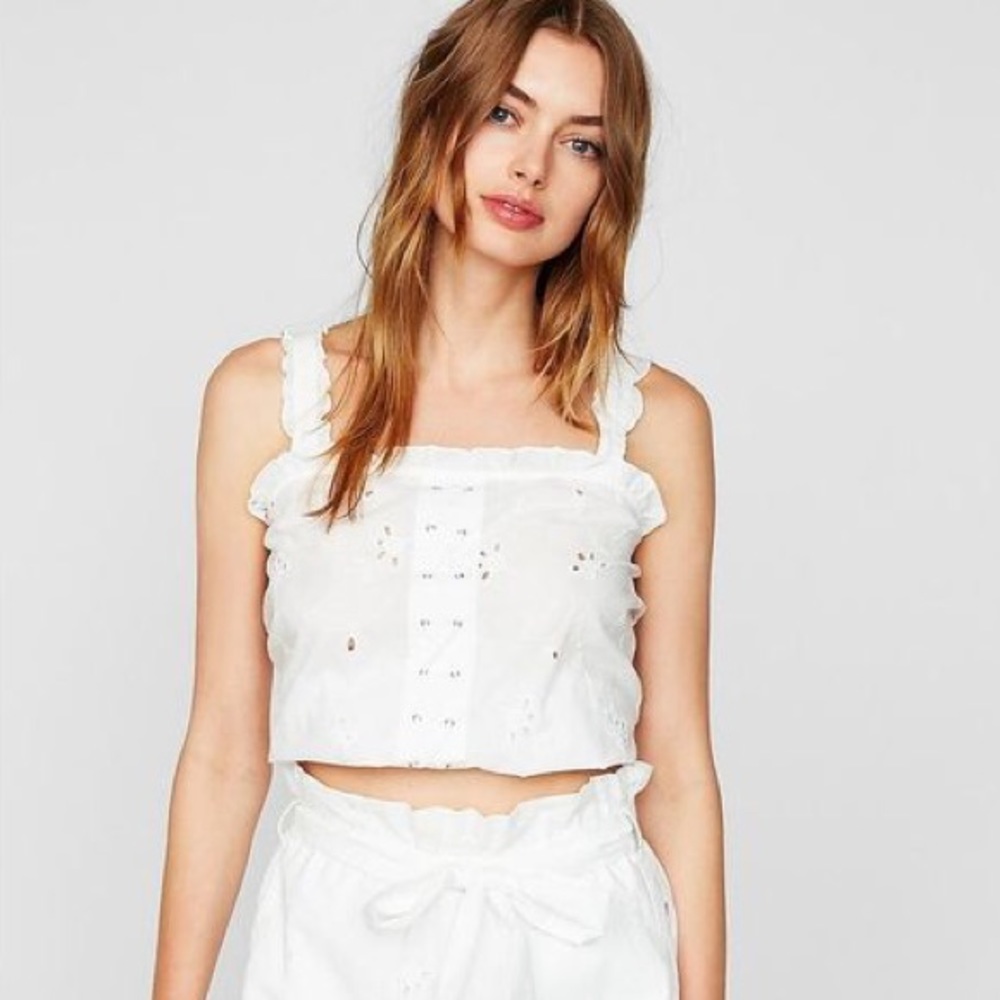 Express white eyelet cropped ruffle tank